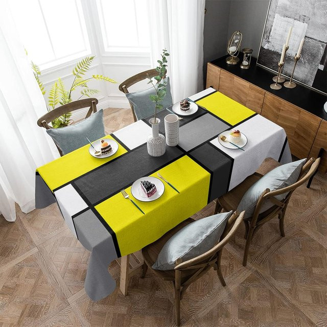 Rechteckige Tischdecke von JMG Household Supplies mit geometrischem abstraktem Design in Schwarz, Weiß und Gelb, B/T: 100 x 145 cm - Bild 1