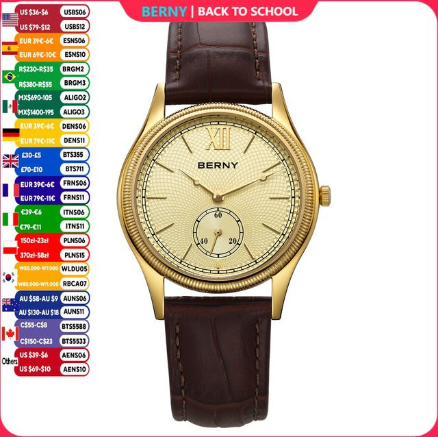 BERNY Armbanduhr, Quarz, Gold, Lederarmband, Herren - Bild 1