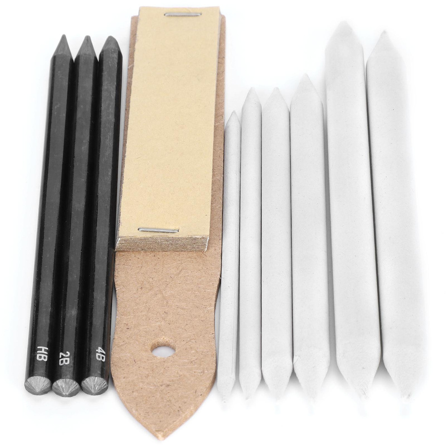 10-teiliges Wosawe Zeichenset mit Kohle in Schwarz, Weiß und Grau inklusive Schleifpapier zum Verblenden und Malen - Bild 2