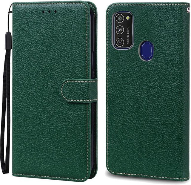 Leder-Brieftasche Flip Case für Samsung Galaxy M21 in Dunkelgrün mit weicher Silikonabdeckung - Bild 1