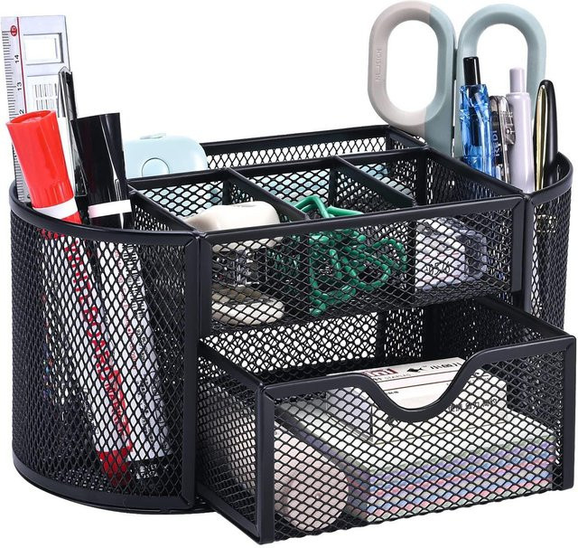Multifunktionaler Schreibtisch-Organizer aus Metall mit 9 Fächern und Schubladen in Schwarz für Büro und Zuhause - Bild 1