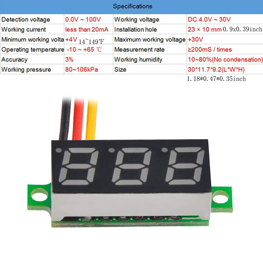 AOKIN 4er-Set Digitales Mini Voltmeter mit 0,28 Zoll LED-Display, 0-100 V Messbereich - Bild 2