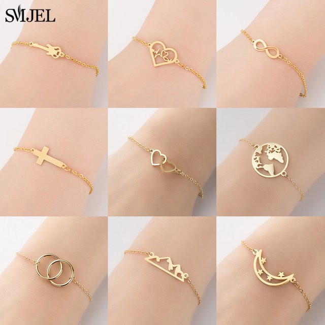 SMJEL Armband Edelstahl, Doppel Herz, Kreuz, Sterne, Mond, Damen - Bild 1