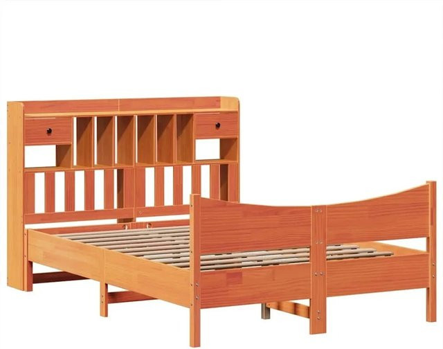 vidaXL Massivholzbett aus Kiefernholz in Braun, rustikales Bett mit Schubladen, Wachsbraun, B/T/H: 150 x 200 cm - Bild 1
