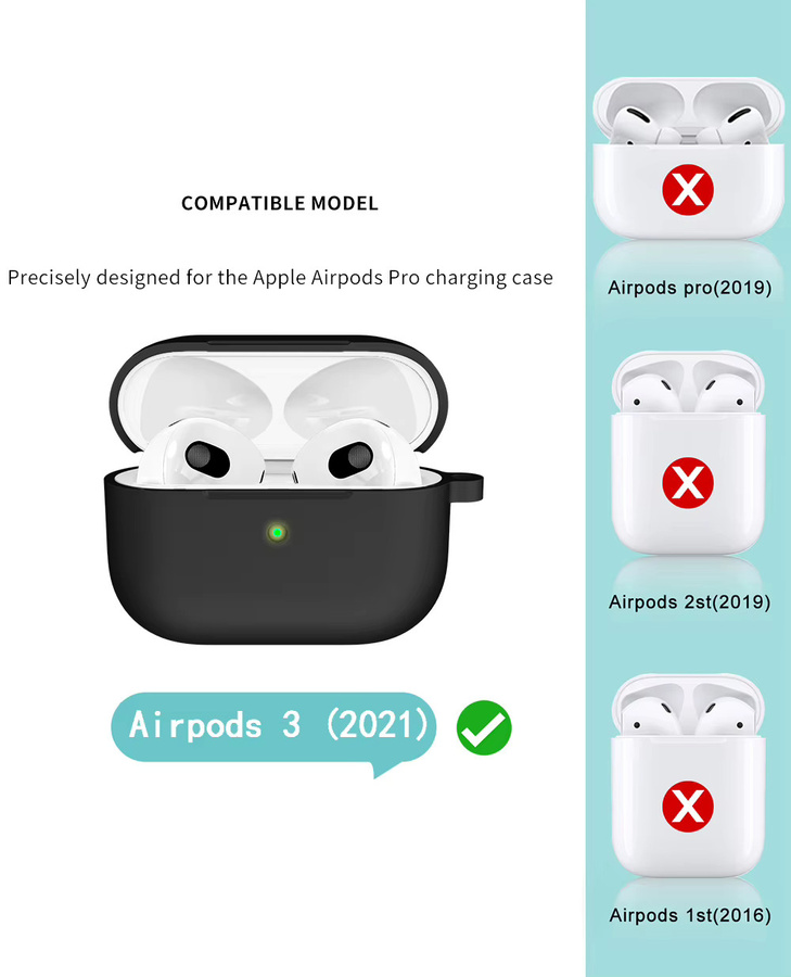 Schutzhülle für Apple AirPods 3. Generation in Schwarz und Grün mit Haken zur Vermeidung von Verlust und Stürzen - Bild 6