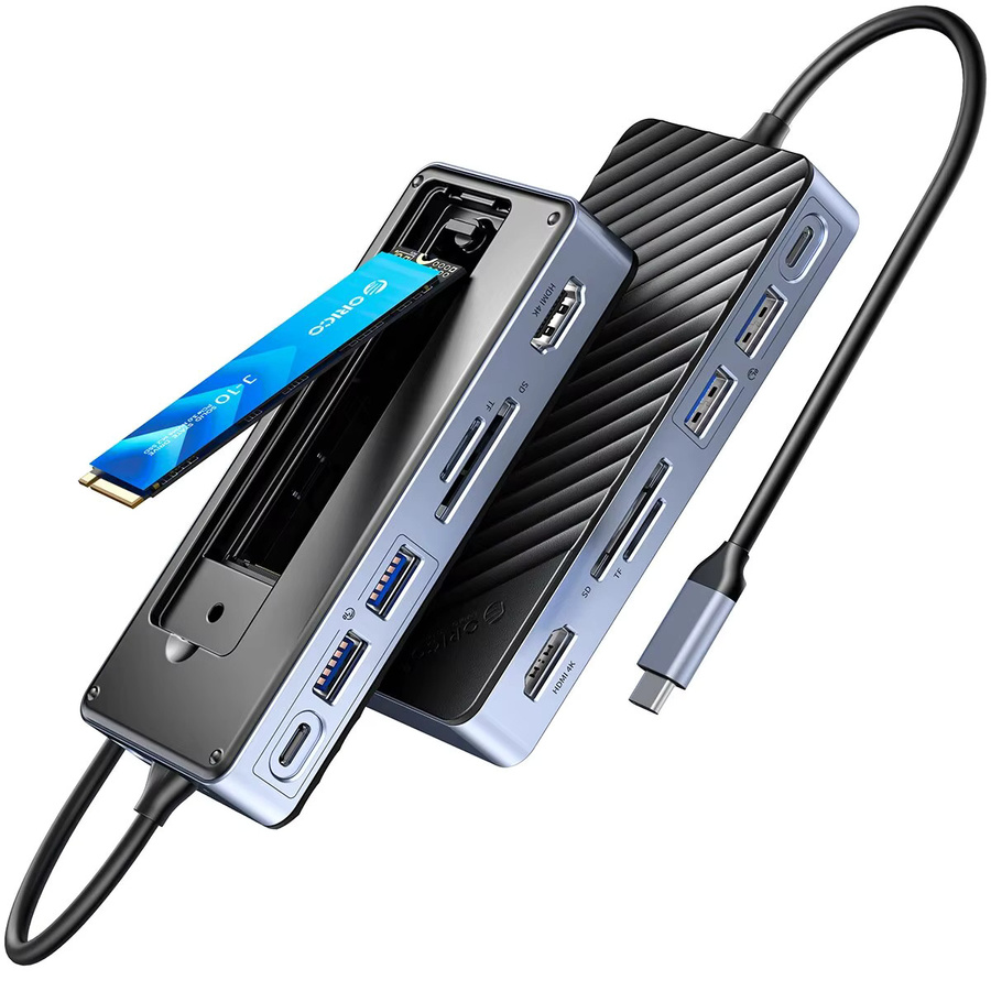 ORICO USB-C Docking Station mit M.2 NVMe/SATA SSD Gehäuse, HDMI 4K 60Hz, 100W PD, RJ45 Ethernet und SD/TF Kartenleser, Grau - Bild 5