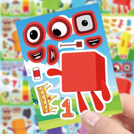 Cartoon-Zahlenblock-Puzzle Make-A-Face-Aufkleber Lernspiel, 8-16-teiliges Set, bunt/mehrfarbig