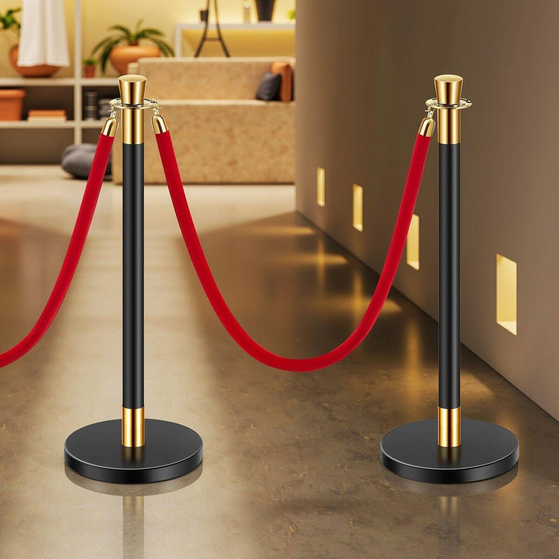 6 Absperrpfosten mit 4 roten Samtkordeln und Sandfüllung für Hochzeiten von Buying Solutions, MB, Schwarz und Rot, Höhe: 150 cm, Durchmesser: 32 cm - Bild 2