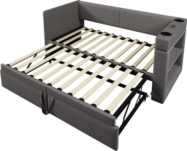 Merax Daybett Schlafsofa mit USB-C Ladestation und Lift-up-Funktion, Farbe Grau, B/T/H: 200 x 90 x 74 cm - Bild 1