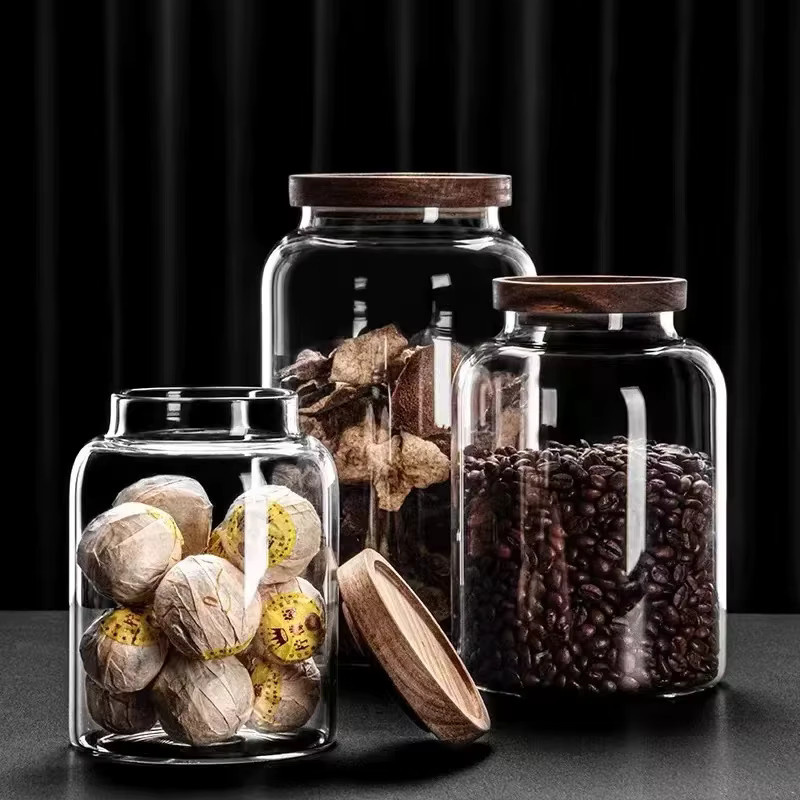 KEMORELA Vorratsglas aus Glas mit Holzdeckel für Kaffeebohnen, transparent - Bild 4