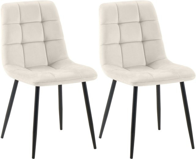 CLP 2er Set Esszimmerstühle Tilde, gepolsterte Küchenstühle mit gestepptem Bezug und Metallgestell in Beige - Bild 1