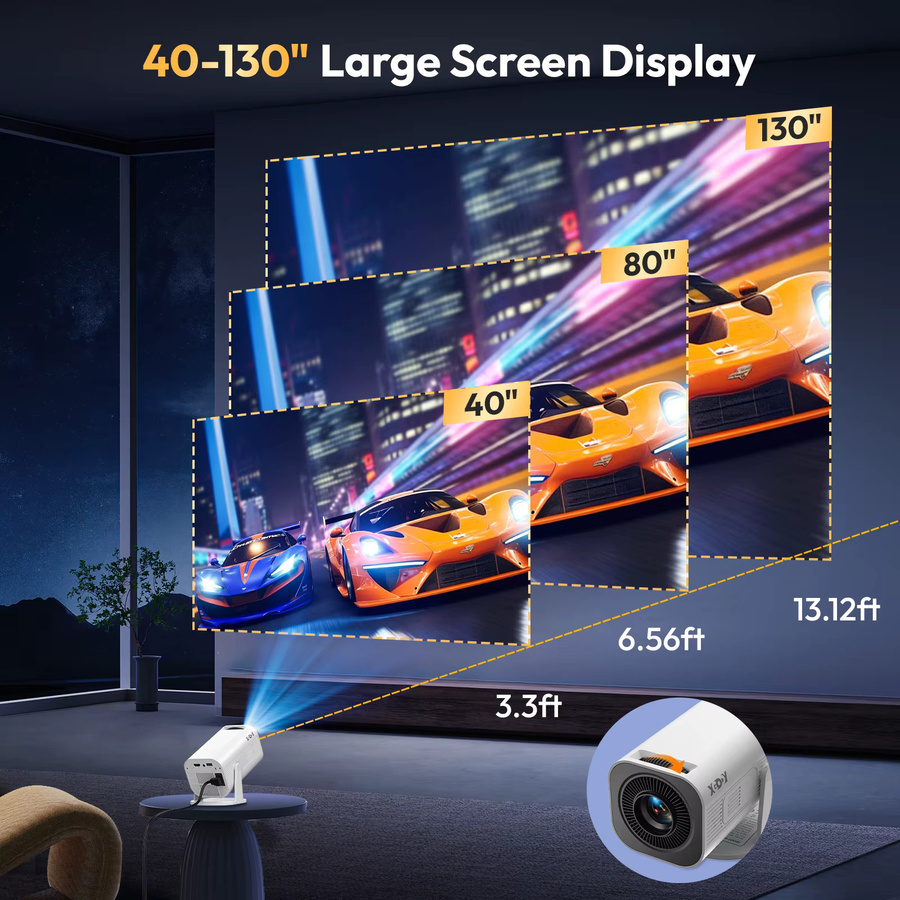 XGODY Gimbal 3 Mini Beamer 4K WiFi6 Android Projektor mit 300 ANSI Lumen, 1280x720P Auflösung, Bluetooth 5.4 und Dual WIFI in Weiß - Bild 6