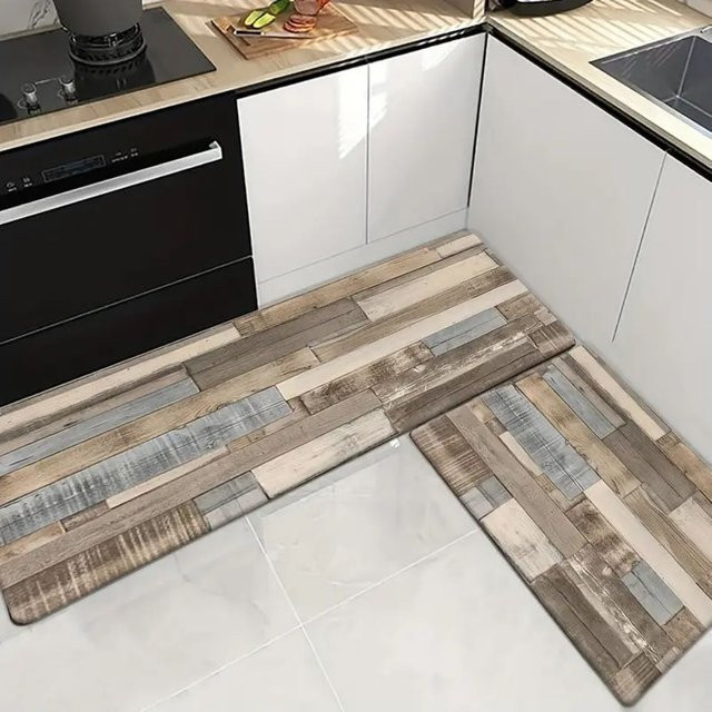 VIKAMA Küchen-Bodenmatte in Holzoptik, rechteckig, Braun, 1/2 Stück - Bild 1