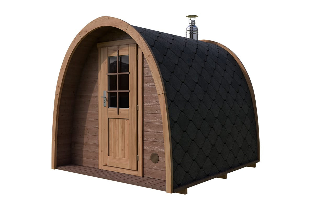 Kleine Iglu-Fasssauna aus Holz mit Auswahl zwischen Holzofen oder Elektroofen, Maße: 3 x 2 m - Bild 2