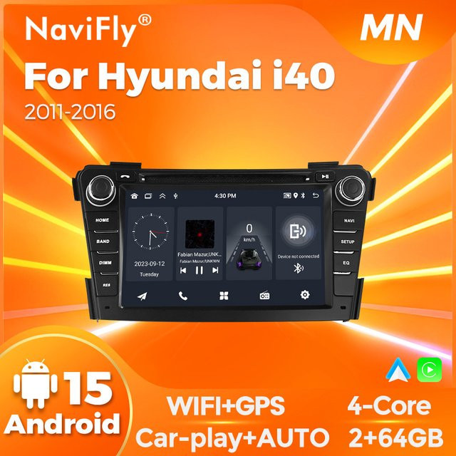 NaviFly Android 14 Autoradio mit 7 Zoll Display für Hyundai i40 2011-2016, 2GB RAM, 64GB Speicher, Schwarz, mit drahtlosem Carplay und intelligentem Multimedia-System - Bild 1