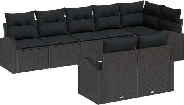 vidaXL Garten-Sofa-Set aus Polyrattan und Stahl in Schwarz mit 8-teiliger Polsterung und Kissen - Bild 1
