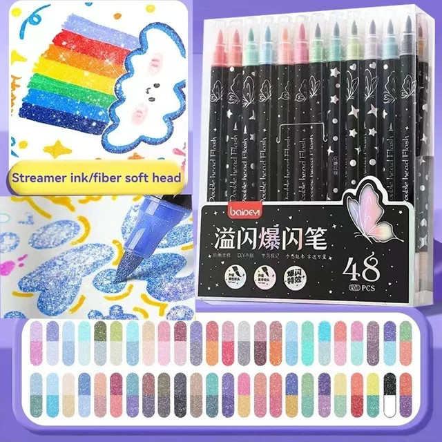 Dual Brush Tip Glitter Art Marker Metallic Paint Marker Stifte in Multicolour für DIY Handwerk, Poster und Albumgestaltung - Bild 1