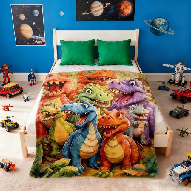 KITPIPI Dinosaurier Wandteppich und Decke mit 3D-Druck Motiv, Mehrfarbig, Waschbar - Bild 1