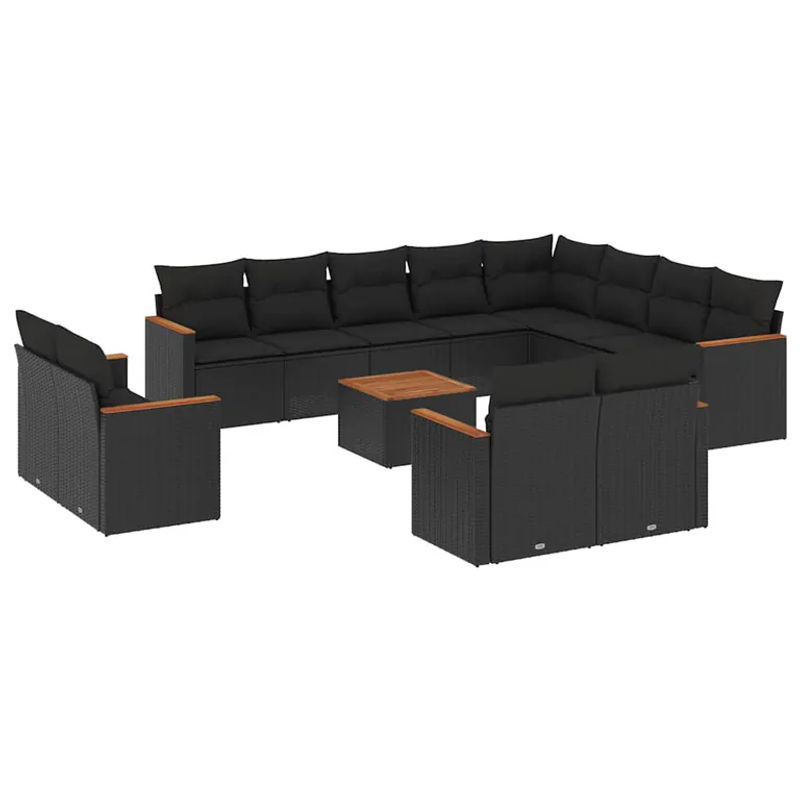 vidaXL 13-tlg. Garten-Sofagarnitur in L-Form aus schwarzem Poly-Rattan mit wetterfesten Kissen und pulverbeschichtetem Stahlgestell - Bild 3