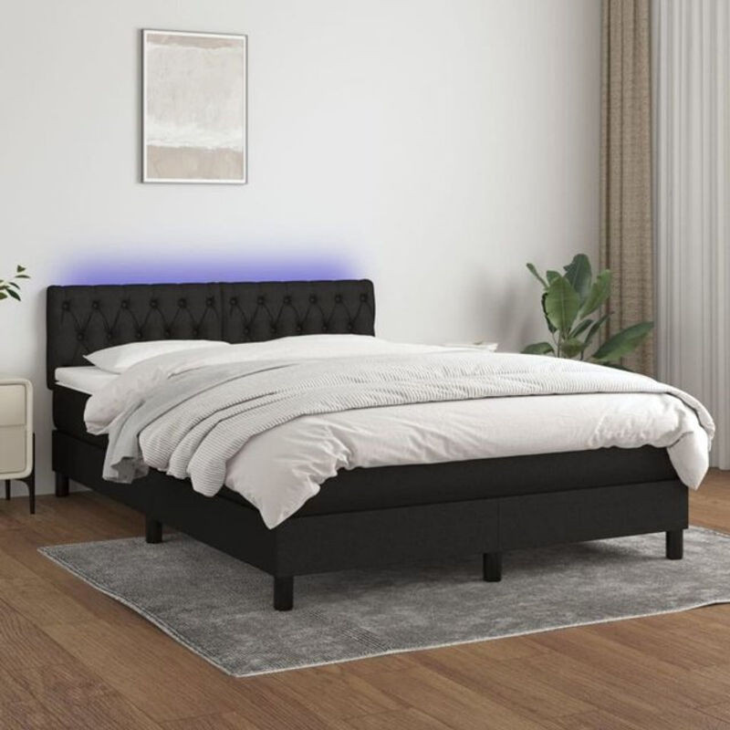 vidaxl Boxspringbett mit Matratze und LED in Schwarz aus Stoff, B/T/H: 140 x 190 cm - Bild 1
