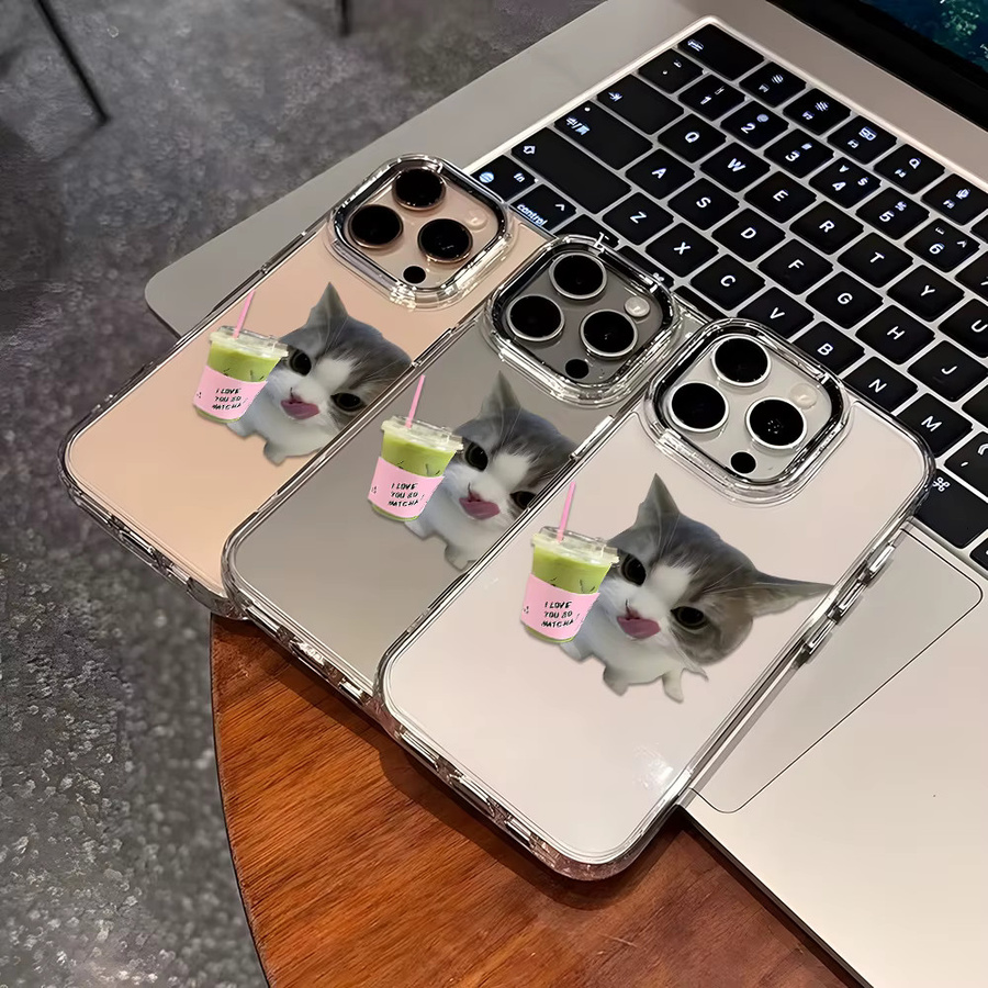 Luxuriöse transparente Handyhülle mit Kaffee-Katzen-Motiv für Apple iPhone Modelle, Galvanisierung Schutzhülle in Transparent - Bild 2