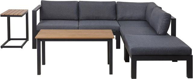 Beliani Lounge Set MESSINA Gartenmöbel L-Form in Dunkelgrau mit Ottoman und Couchtisch, B/T/H: 224 x 224 x 66 cm - Bild 1