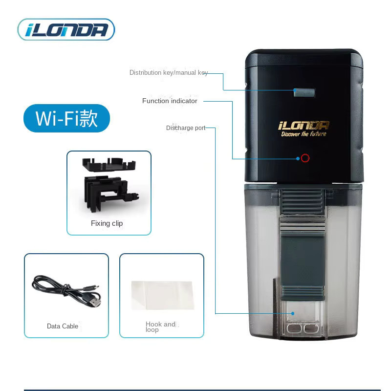 iLONDA WiFi Automatischer Aquarium Futterspender in Schwarz, 170 ml, Intelligenter Zeitgesteuerter Futterspender für Flocken und Pellets - Bild 4