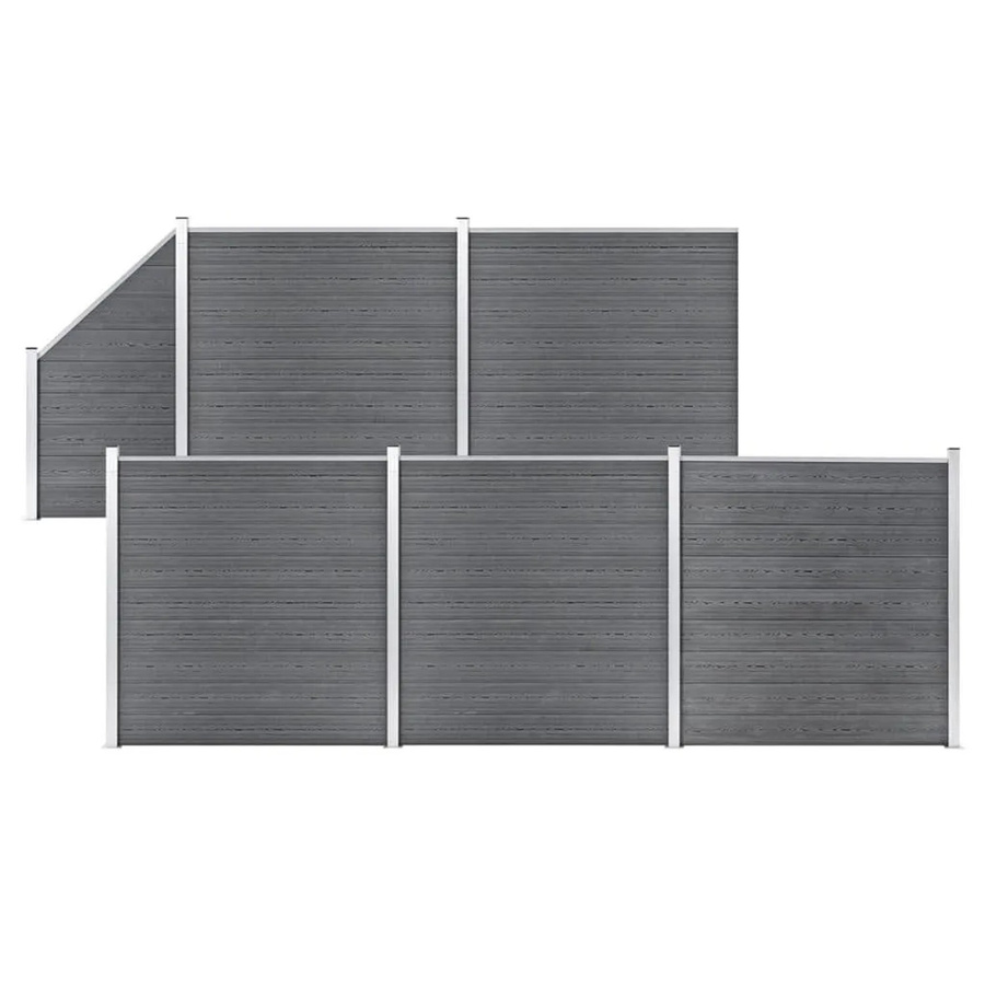 vidaXL WPC Zaun-Set aus Holz-Kunststoff-Verbundwerkstoff mit 5 Quadraten und 1 Schräge in Grau, B: 965 cm, H: 186 cm - Bild 2