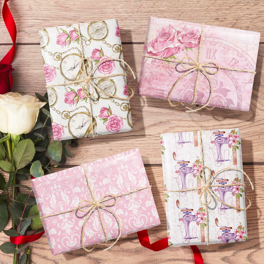 Retro Rose Geschenkpapier in Pink für Geburtstag, Hochzeit und Party-Dekoration (12 Stück) - Bild 2