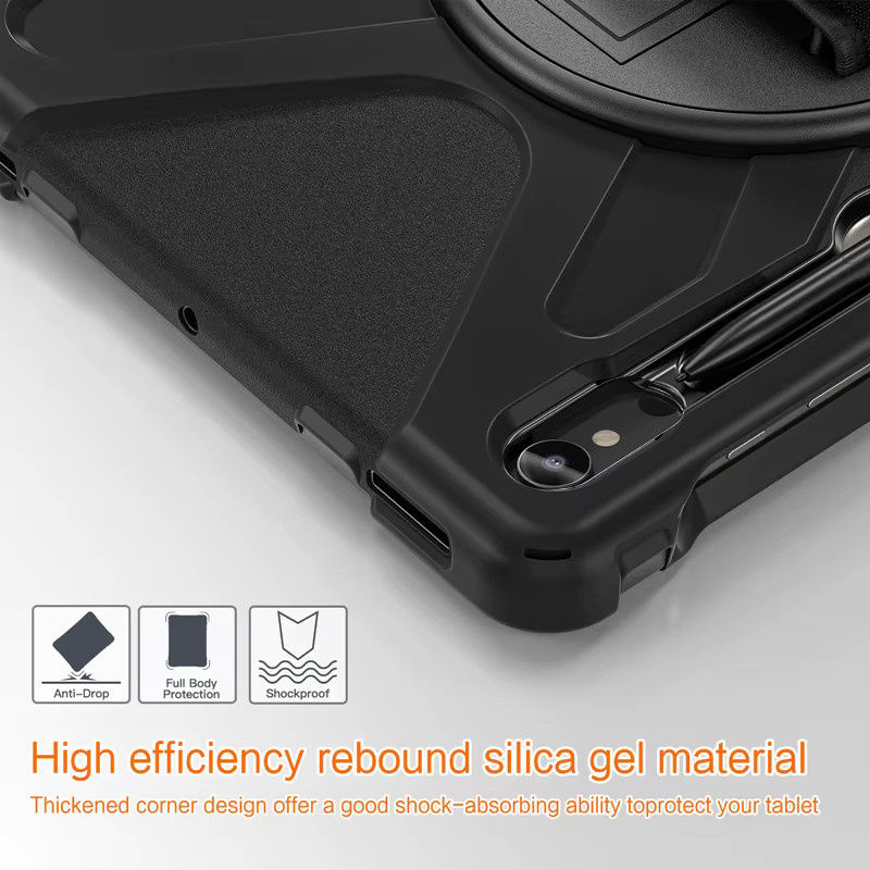 Robuste und stoßfeste Silikonhülle mit Kickstand für Samsung Galaxy Tab A9 Plus, S9 FE, S7, S8, S9, S10 FE Plus Ultra in Schwarz - Bild 6