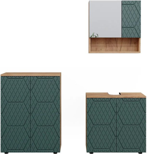 Vicco Badmöbel-Set Irma 3-teilig in Eiche Grün mit Gold, bestehend aus Kommode und Waschbeckenschrank mit Breite: 60 cm - Bild 2