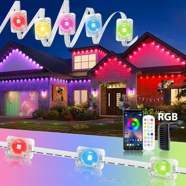 OSIDEN Smart RGB Eave Lights LED-Lichterkette für den Außenbereich mit App- und Fernbedienung, IP67 wasserdicht, Multicolor, 60m - Bild 1