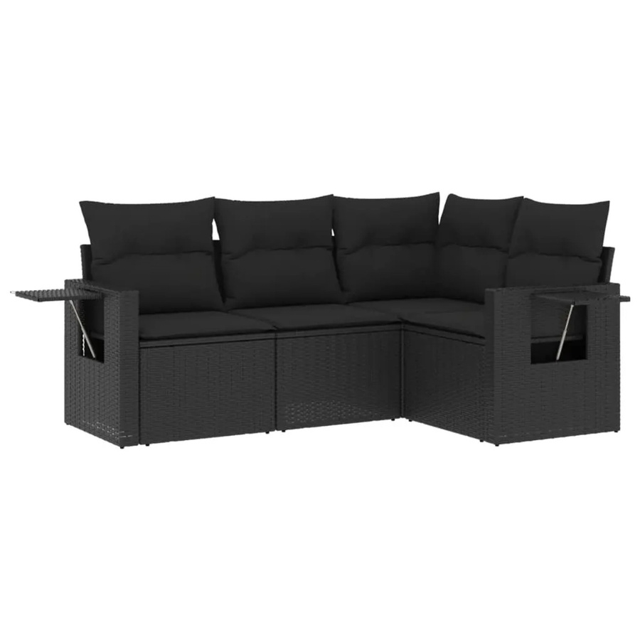 vidaXL 4-tlg Garten-Sofagarnitur in L-Form aus schwarzem Poly-Rattan mit Kissen und Stauraum - Bild 2