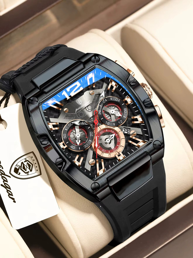 POEDAGAR Armbanduhr Chronograph, Quarz, Silikon, Schwarz, Herren - Bild 7