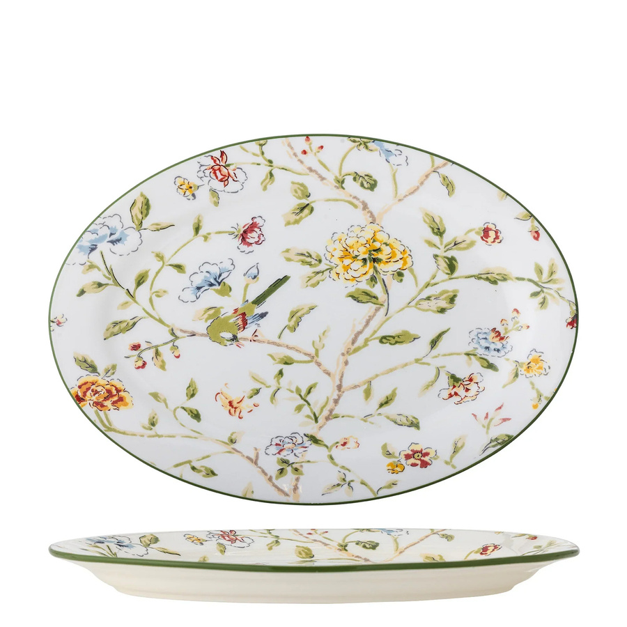 Bloomingville Servierplatte Bloomie aus Steingut, oval, mehrfarbig, Durchmesser: 35 cm - Bild 1