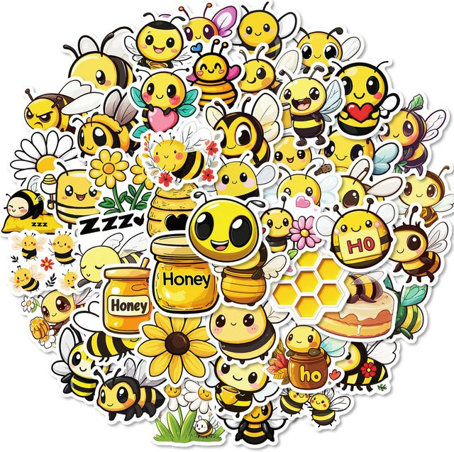 50 Stück wasserfeste Bienen-Cartoon-Aufkleber von BulingBulingStickers Store in Multicolour für DIY-Projekte - Bild 1