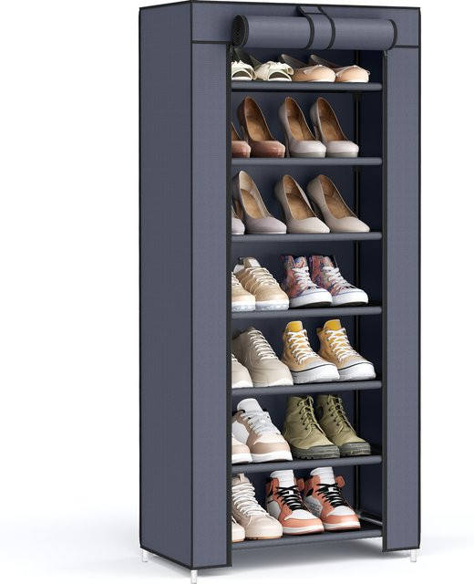 SONGMICS Schuhregal mit 7 Ebenen und Überzug, Schuhschrank aus Metall in Grau für den Flur - Bild 1