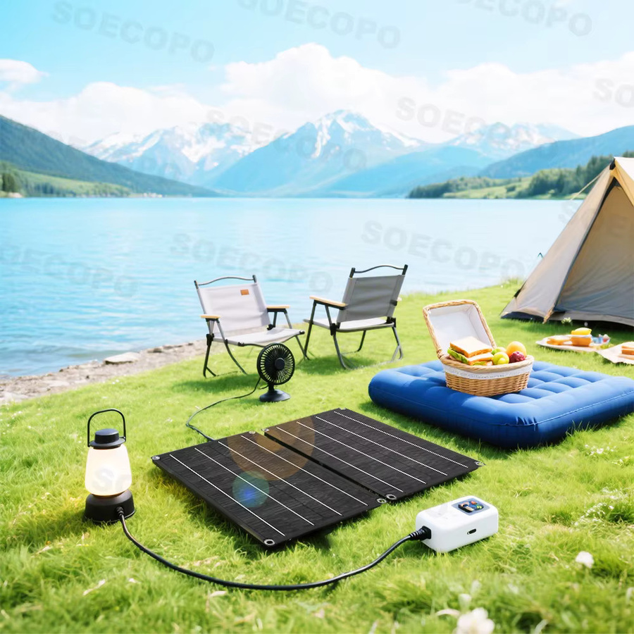 SOECOPO Tragbares Photovoltaik-Kit 15000 W mit 2 x 600 W Solarmodulen, DC 110 V/220 V Wechselrichter und 100 A Controller in Schwarz für dein Campinghaus - Bild 2