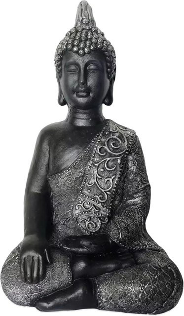 Relaxdays Buddha Figur aus Polyresin in Anthrazit, wetterfest und frostsicher, H: 45 cm, B: 29 cm, T: 18 cm - Bild 1