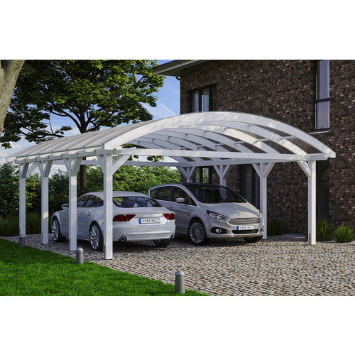 Skan Holz Carport Franken Bogendach aus Fichten-Leimholz mit Doppelstegplatten in Weiß, B: 635 cm, T: 755 cm, H: 325 cm - Bild 3