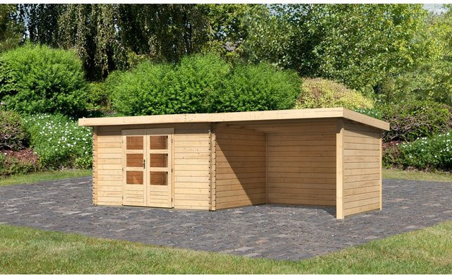 Karibu Holz-Gartenhaus in Natur mit Pultdach und Blockbohlenbauweise, Breite: 340 cm, Tiefe: 280 cm - Bild 1