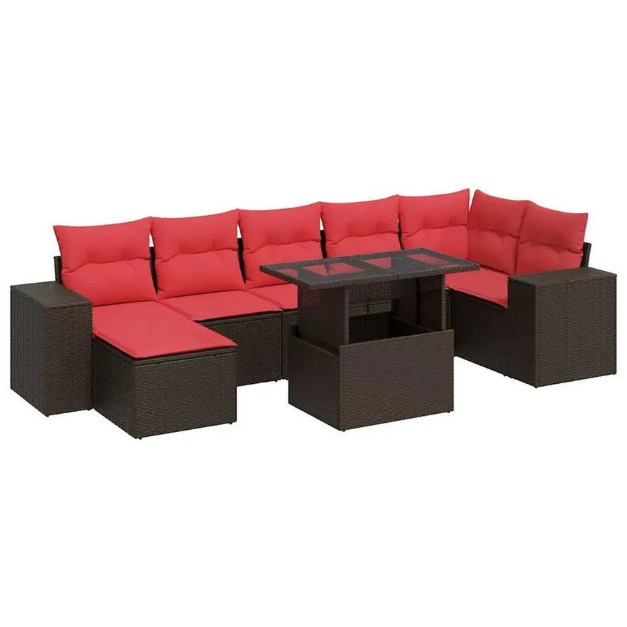 vidaXL 8-teilige Garten-Sofagarnitur aus Poly-Rattan und Akazie in Braun mit Kissen - Bild 2