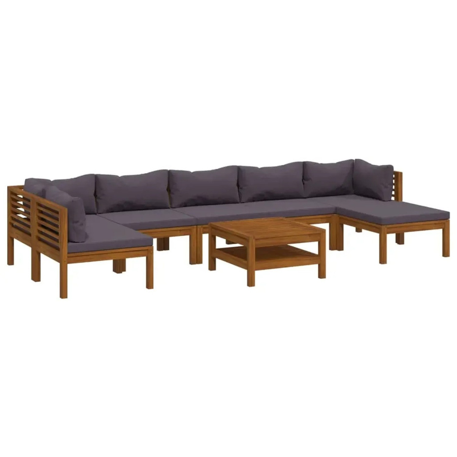 vidaXL 8-teiliges Garten-Lounge-Set aus massivem Akazienholz mit Auflagen in Dunkelgrau - Bild 2