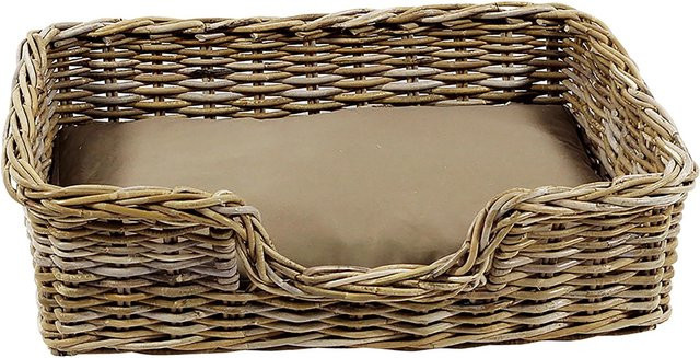 Kobolo Hundekorb aus stabilem Rattan mit Kissen, B/T: 53 x 72 cm, Beige/Grau - Bild 1