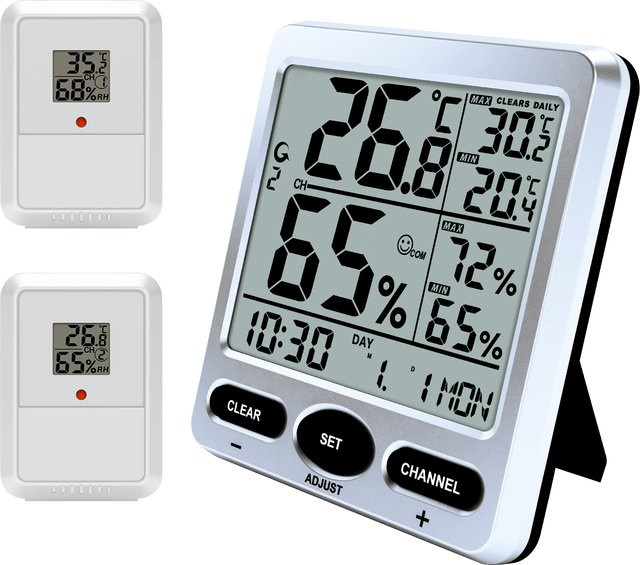 Urageuxy Digitales Thermometer-Hygrometer in Weiß mit LCD-Bildschirm und Max/Min-Aufzeichnung für Innen und Außen - Bild 1
