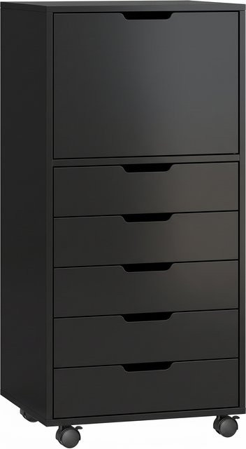 Aosom HOMCOM Büroschrank mit 5 Schubladen in Schwarz, Rollbarer Unterschreibtisch mit Soft-Close und Rollen mit Bremse, B/T/H: 48 x 40 x 100 cm - Bild 1