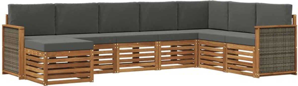 vidaXL Outdoor-Sofagarnitur aus Akazie mit 6-teiligem Set Kissen in Natur und Anthrazit - Bild 1