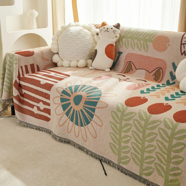 Super Six Sofa Überwurf im nordischen Design mit floralem Muster, Baumwolle, Mehrfarbig, B/T: 180 x 130 cm - Bild 1