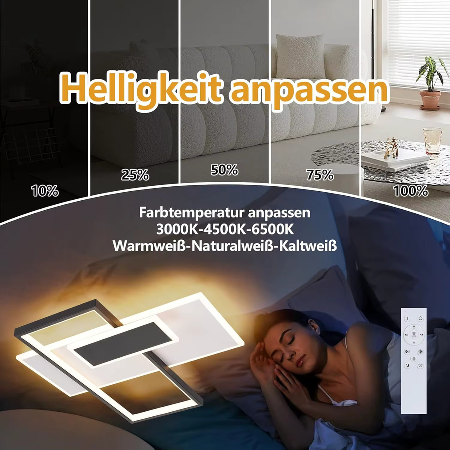 Moderne LED Deckenlampe von Nettlife in Schwarz und Weiß, dimmbar mit Fernbedienung, 58W, geometrisches Design aus Acryl für Wohnzimmer, Schlafzimmer, Küche oder Büro - Bild 3