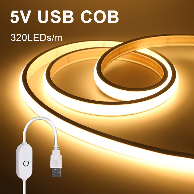 GAHADA Dimmbarer COB LED-Streifen Warmweiß 5V USB Selbstklebend mit Schalter - Bild 1
